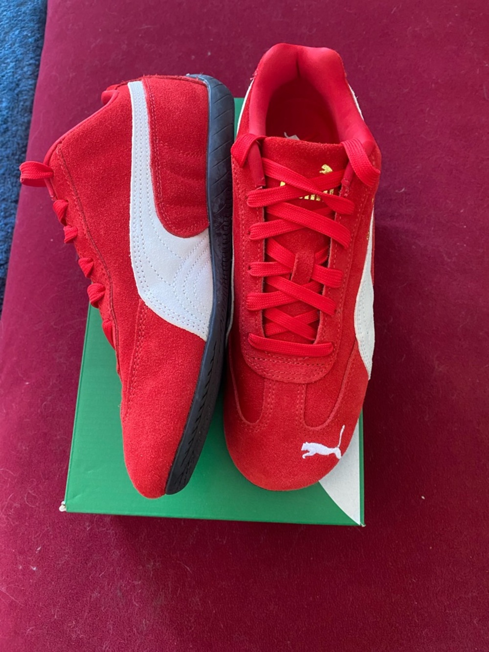 Puma Women’s Speedcat Red Suede Sneakers with White Formstrip - Picture 2 of 3